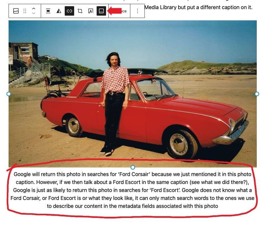 Local changes to the photo caption can be made where ever the image is used without it changing the metadata in the Media Library and without changing the caption on the image where it appears in other places