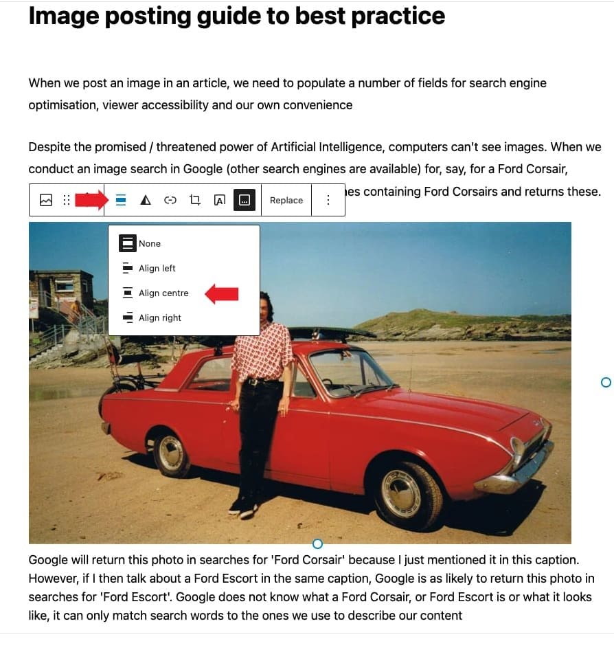Set the image alignment to 'centre' (sic)
